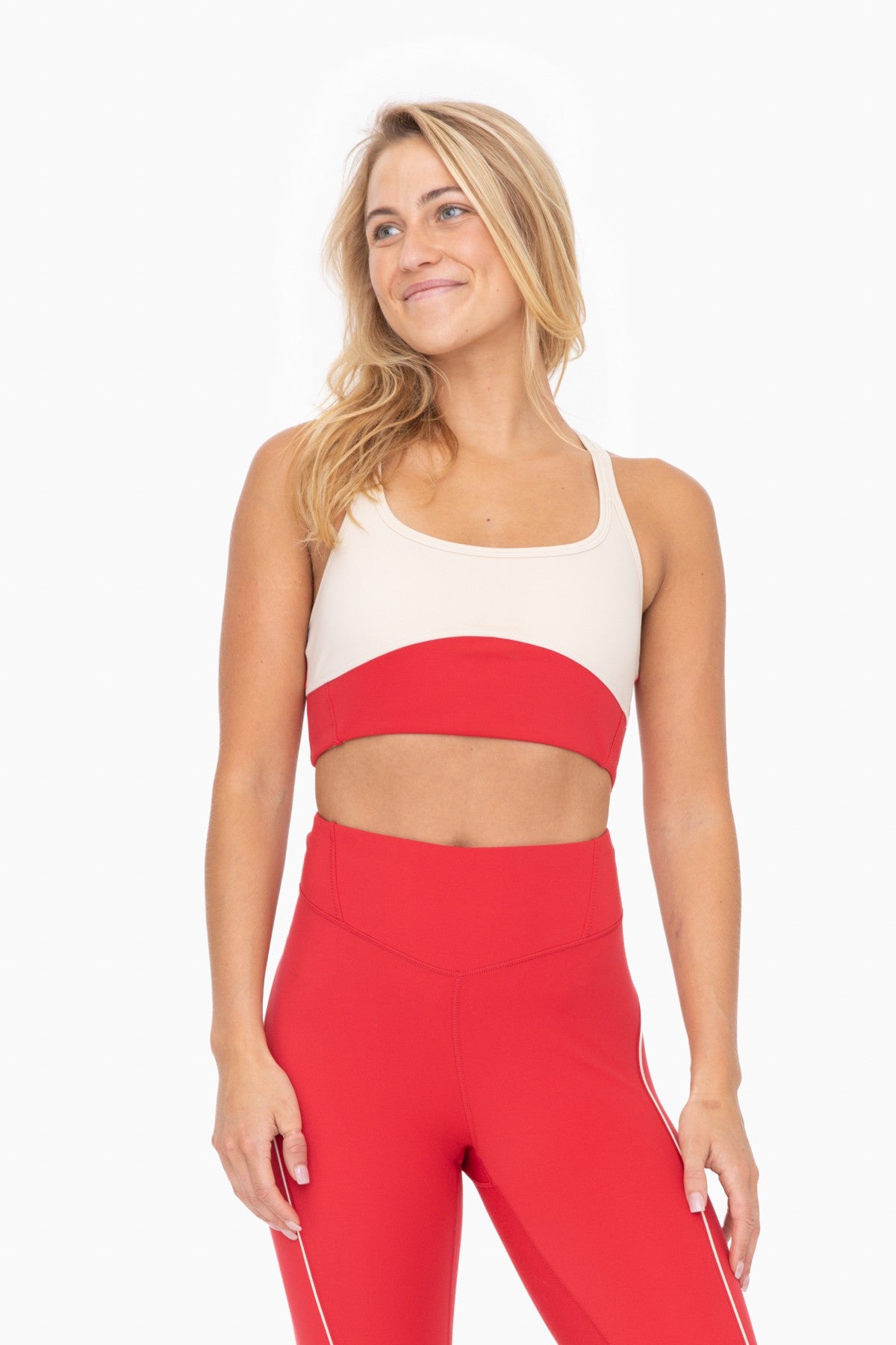 Red and Nude Open Back Color Block Sports Bra