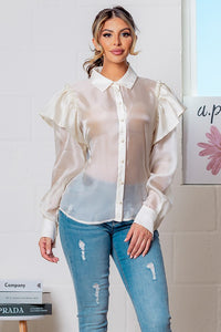 Pearled Solid Long Sleeve Blouse