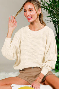 Cream Crew Neck Long Sleeve Textured Sweater Top