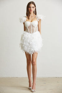 Collection Feather Trim Sequin Corset Mini Dress In White
