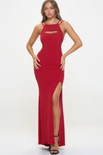 Red Glitter High Neck Long cut out long Dress