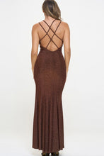 Bronze Glitter High Neck Long cut out long Dress