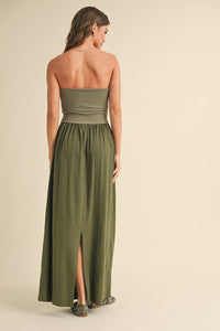 Olive Linen With Ribbed Knitted Top Combo Dress