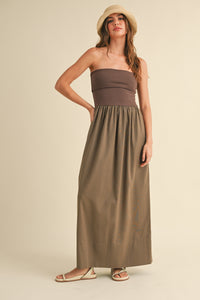 Mocha Linen With Ribbed Knitted Top Combo Dress