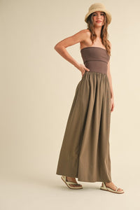 Mocha Linen With Ribbed Knitted Top Combo Dress