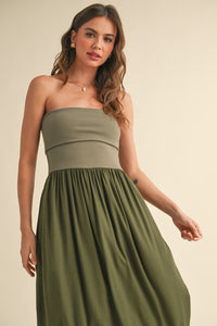 Olive Linen With Ribbed Knitted Top Combo Dress