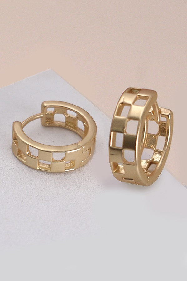 Matte Gold Mini Cutout Checker Hoop Huggie Earring