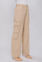 Khaki Linen Parachute Pants With Side Pockets