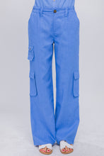 Blue Linen Parachute Pants With Side Pockets