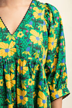 Green/Yellow Floral Print Mini Dress