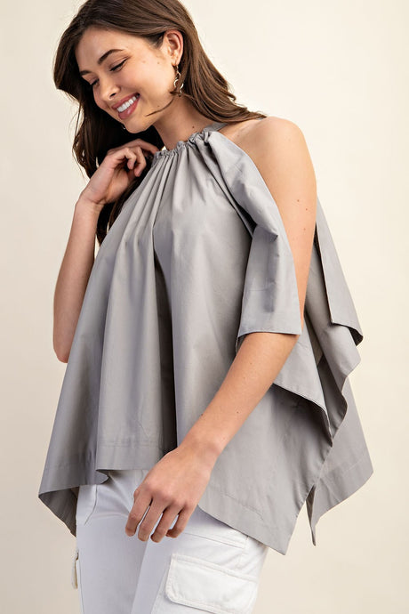 Light Grey Bow Back Sleeveless Blouse Top