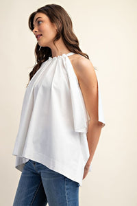 White Bow Back Sleeveless Blouse Top