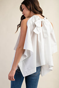 White Bow Back Sleeveless Blouse Top