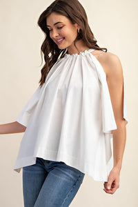 White Bow Back Sleeveless Blouse Top