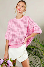 Pink Short Sleeve Pointelle Summer Sweater Top