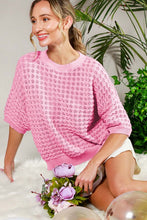 Pink Short Sleeve Pointelle Summer Sweater Top