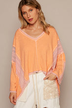 Coral Pink Oversize V-Neck Rib Contrast Frayed Edge Knit Top