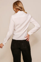 White Tie V Neck Collar Blouse