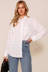 White Gingham Pattern Button Down Shirt