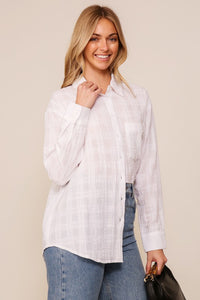 White Gingham Pattern Button Down Shirt