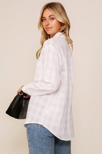 White Gingham Pattern Button Down Shirt