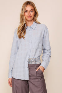 Blue Gingham Pattern Button Down Shirt