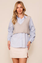 Blue/Grey Striped Button Down Shirt With Knit Vest