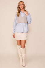 Blue/Grey Striped Button Down Shirt With Knit Vest