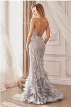 Silver Nude Embellished Feather Mermaid Gown