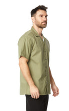 Green Mens Canvas Short Sleeve Flat Collar Solid Shirt