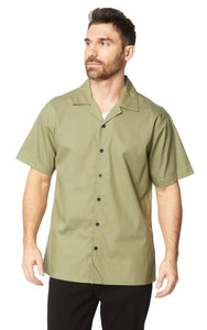 Green Mens Canvas Short Sleeve Flat Collar Solid Shirt