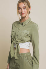 Lt.Olive Long Sleeve Cropped Top with Front Tie Design