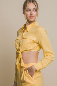 Pineapple Long Sleeve Cropped Top with Front Tie Design