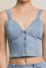 Lt.Blue Denim Cropped Vest Top with Buttons