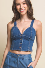 Blue Denim Cropped Vest Top with Buttons