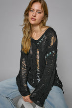 Black Stitch Detail Long Sleeve Distressed Sweater