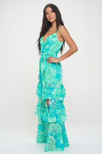 Green/Mint Sleeveless Floral Maxi Dress