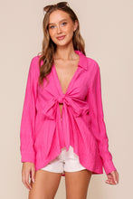 Hot Pink Light Weight Open Shirt With Front Tie