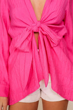 Hot Pink Light Weight Open Shirt With Front Tie