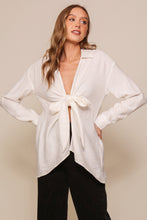 White Light Weight Open Shirt With Front Tie