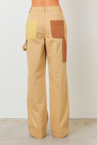 Khaki Color Block Straight Leg Denim Pants