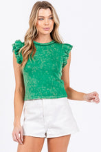 Green Mineral Washed Ruffle Sleeve Top