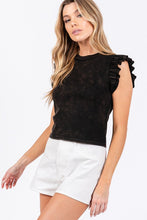 Black Mineral Washed Ruffle Sleeve Top