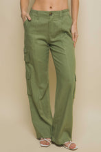 Lt.Olive Linen Parachute Pants With Side Pockets