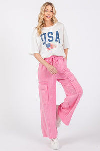 Pink Stretched Mineral Washed Cargo Pants