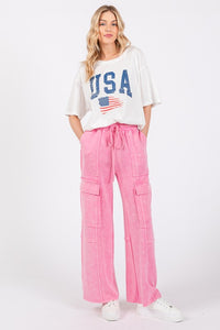 Pink Stretched Mineral Washed Cargo Pants