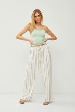 Khaki Striped Linen Blend Wide Leg Pants