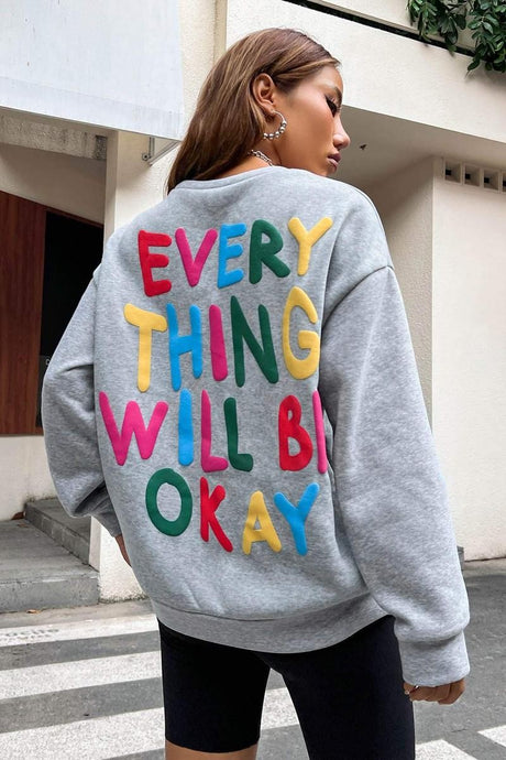 Grey Slogan Graphic Drop Shoulder Sweatshirt