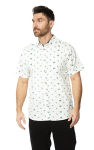 White Mens Printed Woven Short Sleeve Shirt