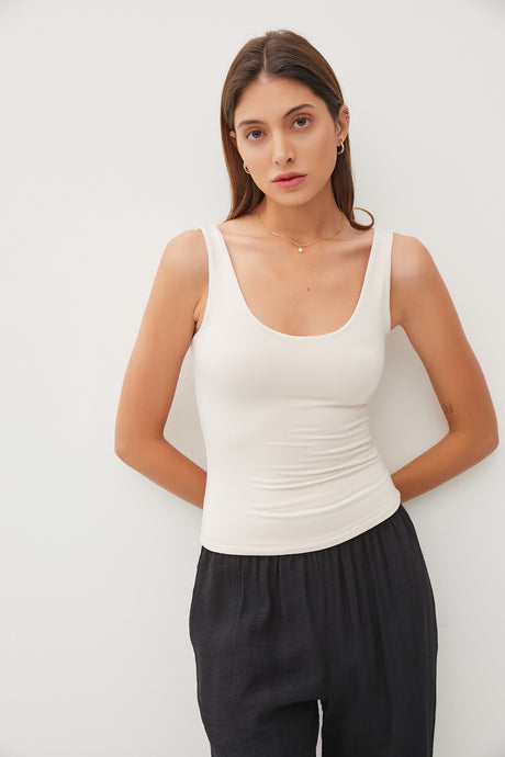 Ecru Basic Scoop Neck Tank